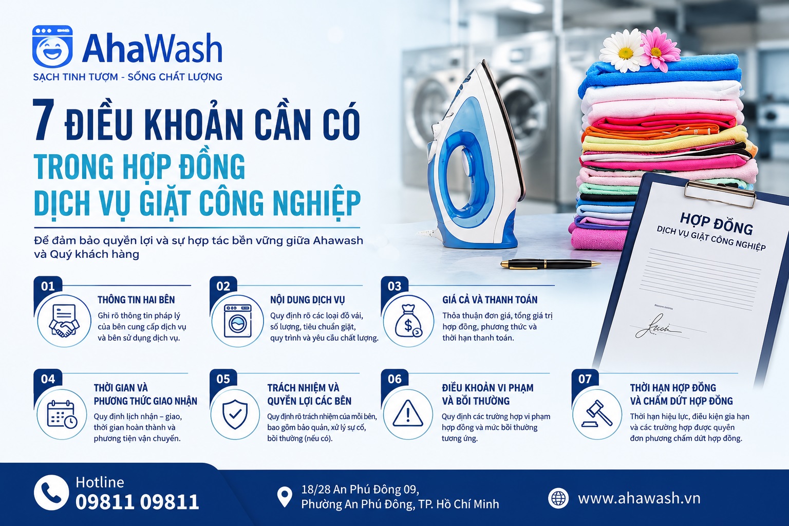 7 điều khoản cần có trong hợp đồng dịch vụ giặt công nghiệp | Ahawash