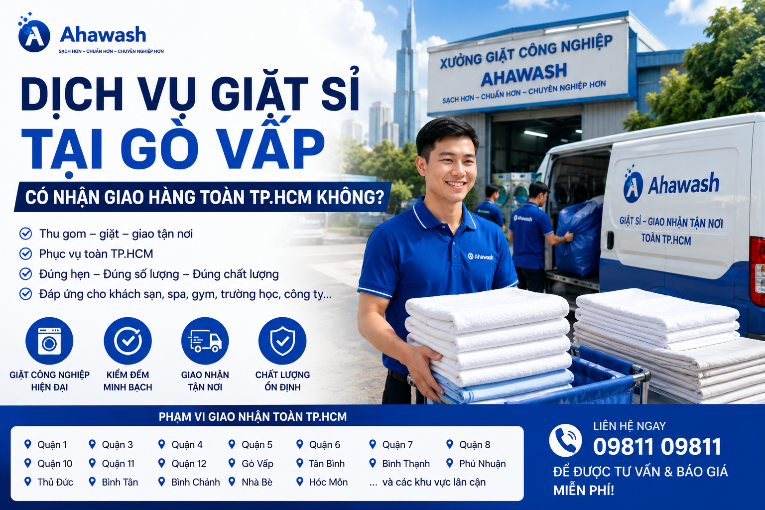 Dịch vụ giặt sỉ tại Gò Vấp có nhận giao hàng toàn TP.HCM không? | Ahawash