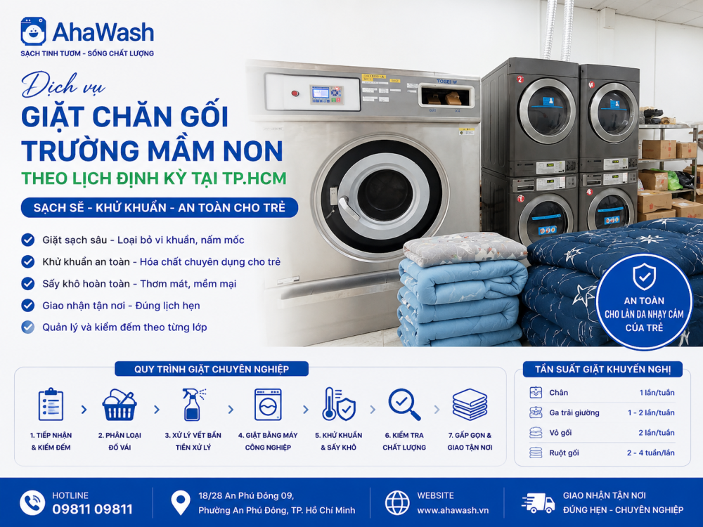 Dịch Vụ Giặt Chăn Gối Trường Mầm Non Tại TP.HCM Theo Lịch Định Kỳ